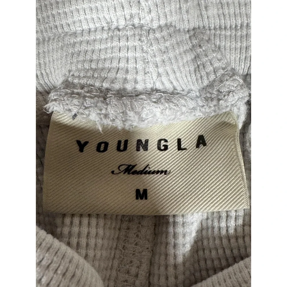 YoungLA Pants Mens Medium Gray Thermal Waffle Knit Joggers Pockets Elastic Waist